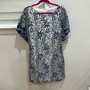 Sandra Darren- Women- Lace floral blue and white dress